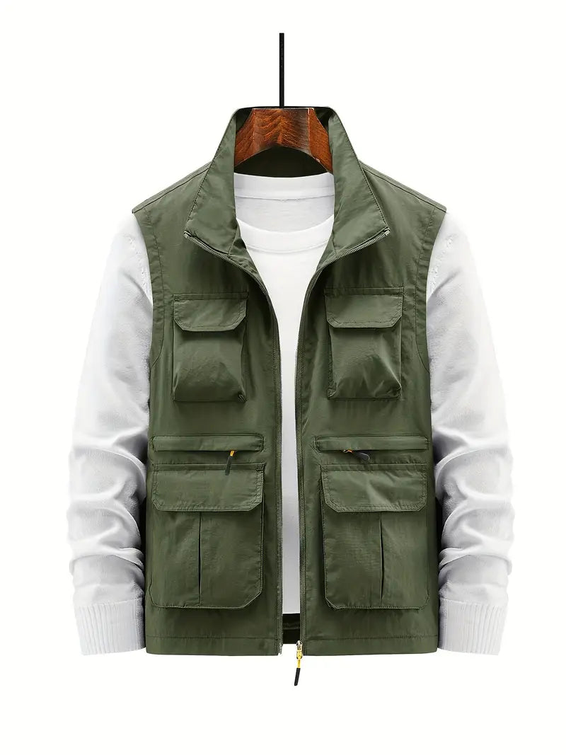 Heren Outdoor Vest met Ritssluiting en Functionele Zakken voor Casual Comfort Groen
