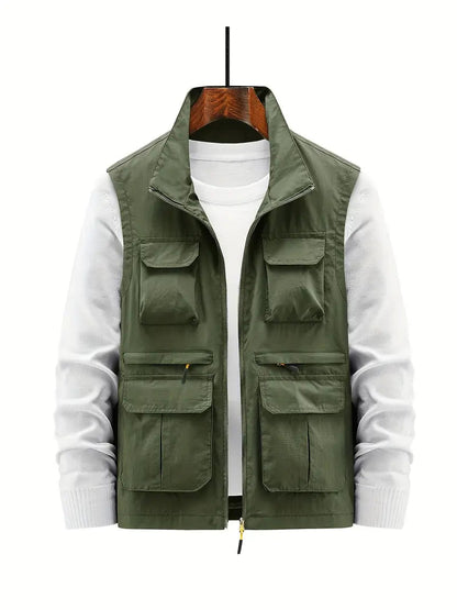 Heren Outdoor Vest met Ritssluiting en Functionele Zakken voor Casual Comfort Groen