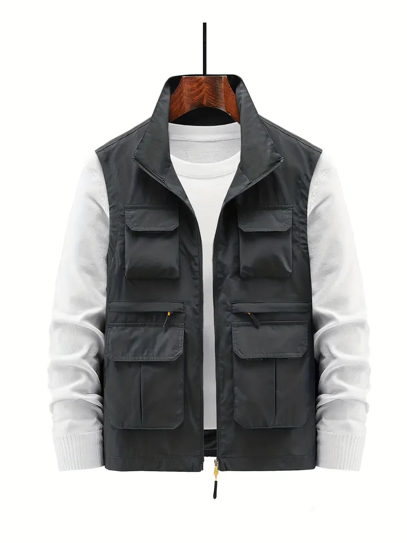 Heren Outdoor Vest met Ritssluiting en Functionele Zakken voor Casual Comfort Donkergrijs