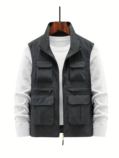 Heren Outdoor Vest met Ritssluiting en Functionele Zakken voor Casual Comfort Donkergrijs