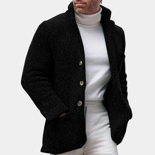 Heren Gebreide Cardigan Vest met Knopen Zwart