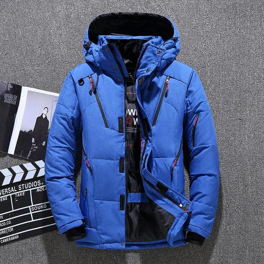 Heren Warme Gewatteerde Parka met Capuchon en Donsvulling Blauw