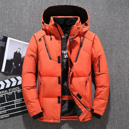 Heren Warme Gewatteerde Parka met Capuchon en Donsvulling Oranje