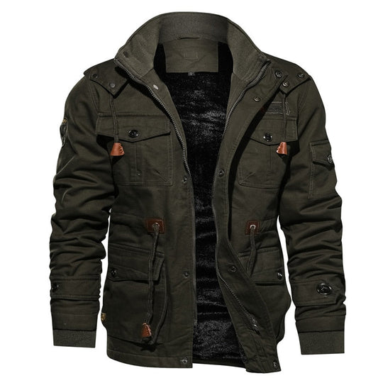 Heren Winterjas Met Afneembare Capuchon Militaire Stijl Donkergroen