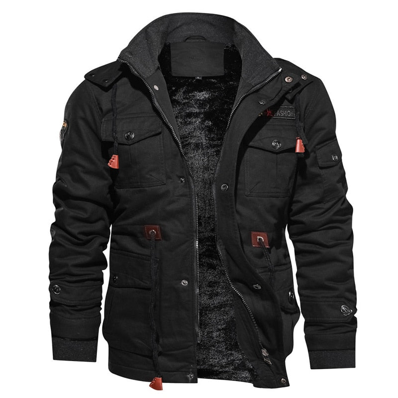 Heren Winterjas Met Afneembare Capuchon Militaire Stijl Zwart