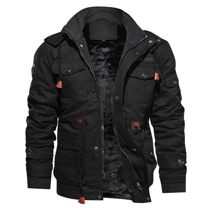 Heren Winterjas Met Afneembare Capuchon Militaire Stijl Zwart