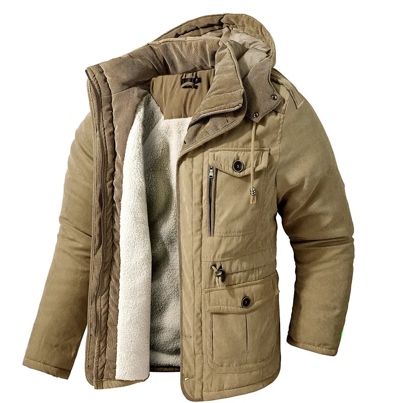 Heren Winterjas met Voering en Afneembare Capuchon Khaki