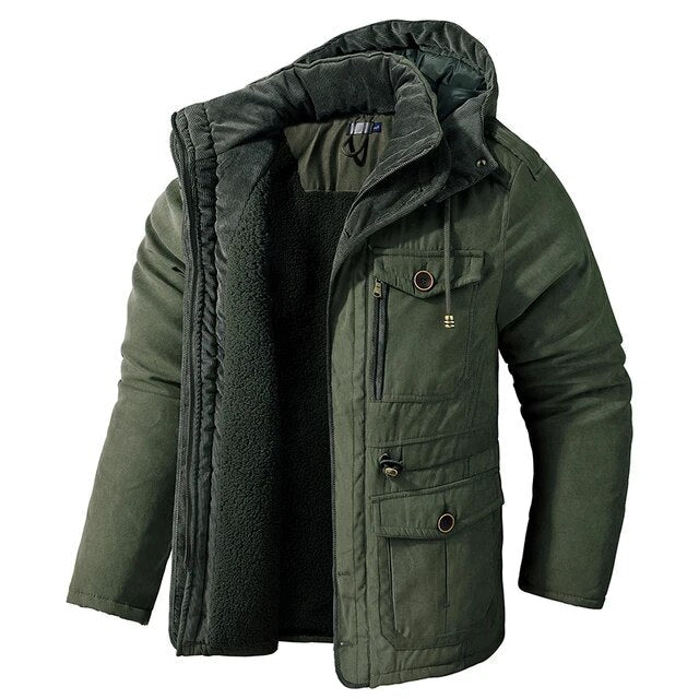 Heren Winterjas met Voering en Afneembare Capuchon Donkergroen
