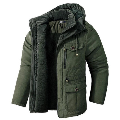 Heren Winterjas met Voering en Afneembare Capuchon Donkergroen