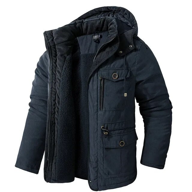 Heren Winterjas met Voering en Afneembare Capuchon Marineblauw