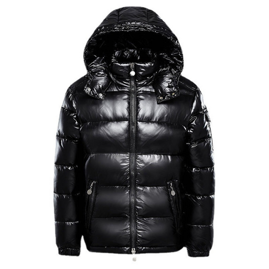 Heren Glanzende Puffer Winterjas met Capuchon en Lichtgewicht Isolatie Zwart