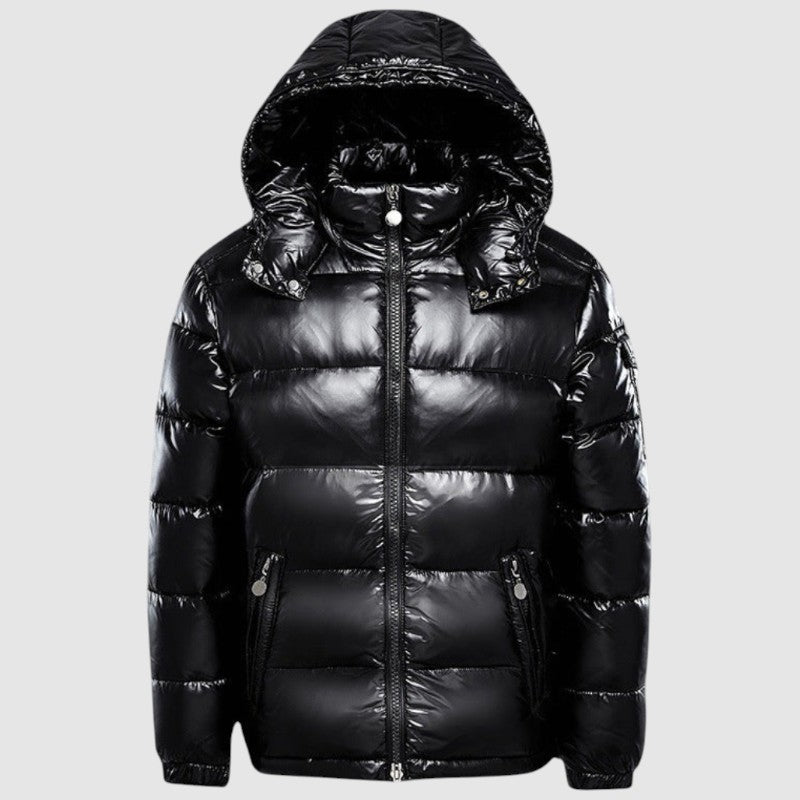 Heren Glanzende Puffer Winterjas met Capuchon en Lichtgewicht Isolatie