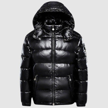 Heren Glanzende Puffer Winterjas met Capuchon en Lichtgewicht Isolatie