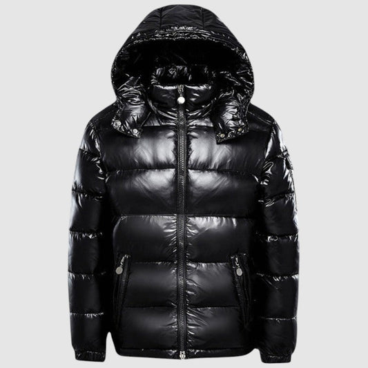 Heren Glanzende Puffer Winterjas met Capuchon en Lichtgewicht Isolatie
