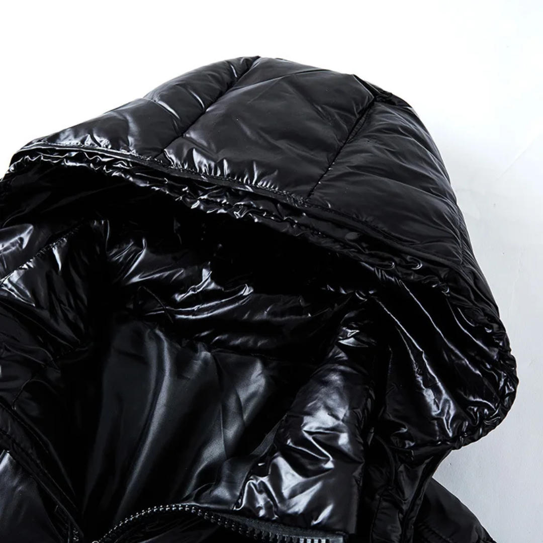 Heren Glanzende Puffer Winterjas met Capuchon en Lichtgewicht Isolatie