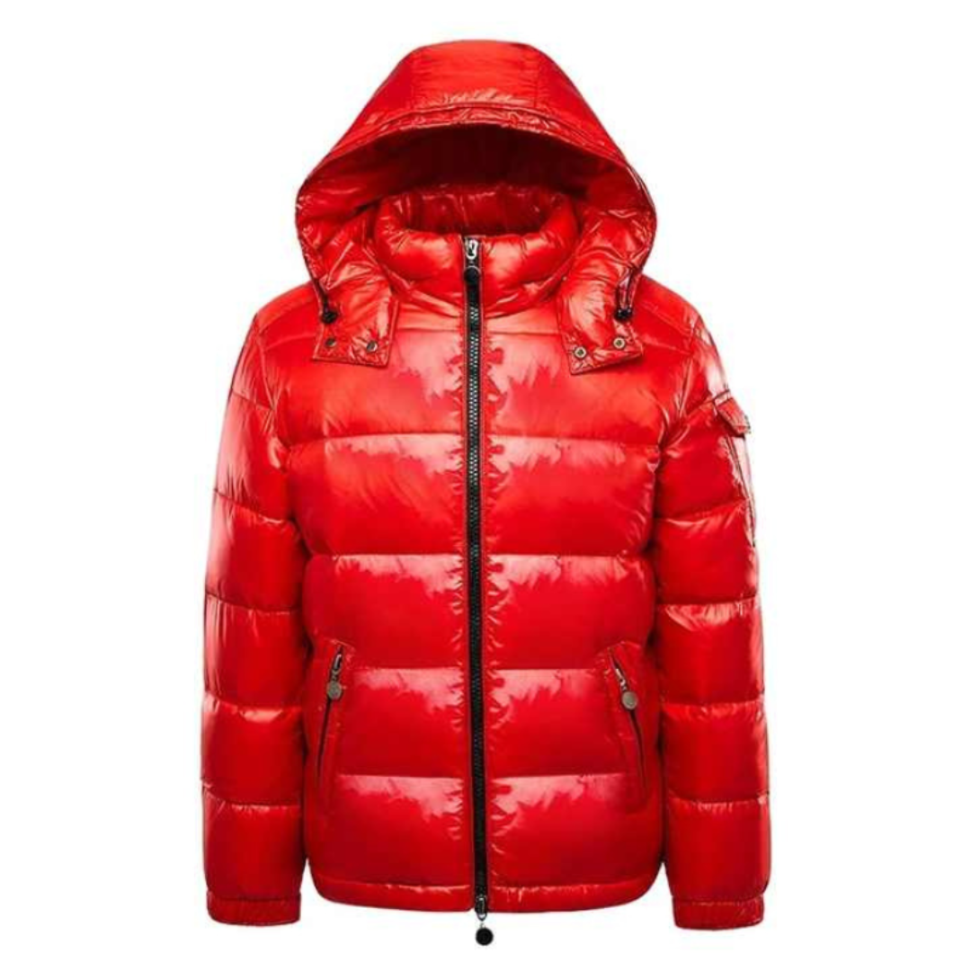 Heren Glanzende Puffer Winterjas met Capuchon en Lichtgewicht Isolatie Rood