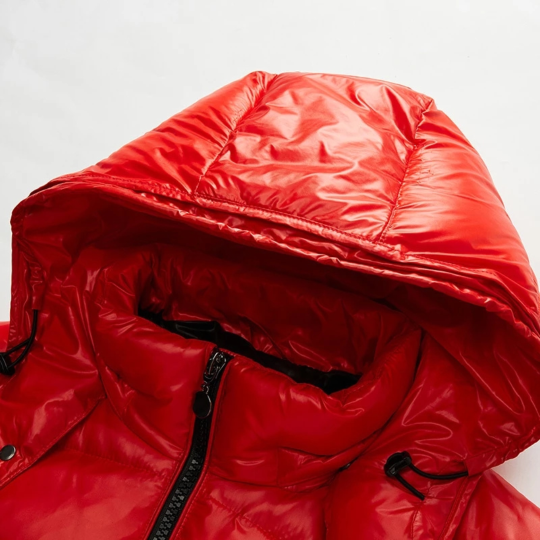 Heren Glanzende Puffer Winterjas met Capuchon en Lichtgewicht Isolatie