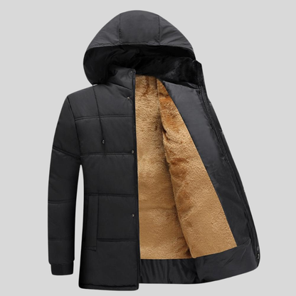 Heren Warm Gevoerde Pufferjas met Capuchon Zwart Khaki