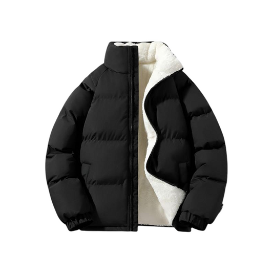 Heren Puffer Winterjas met Hoge Kraag Fleece Zwart