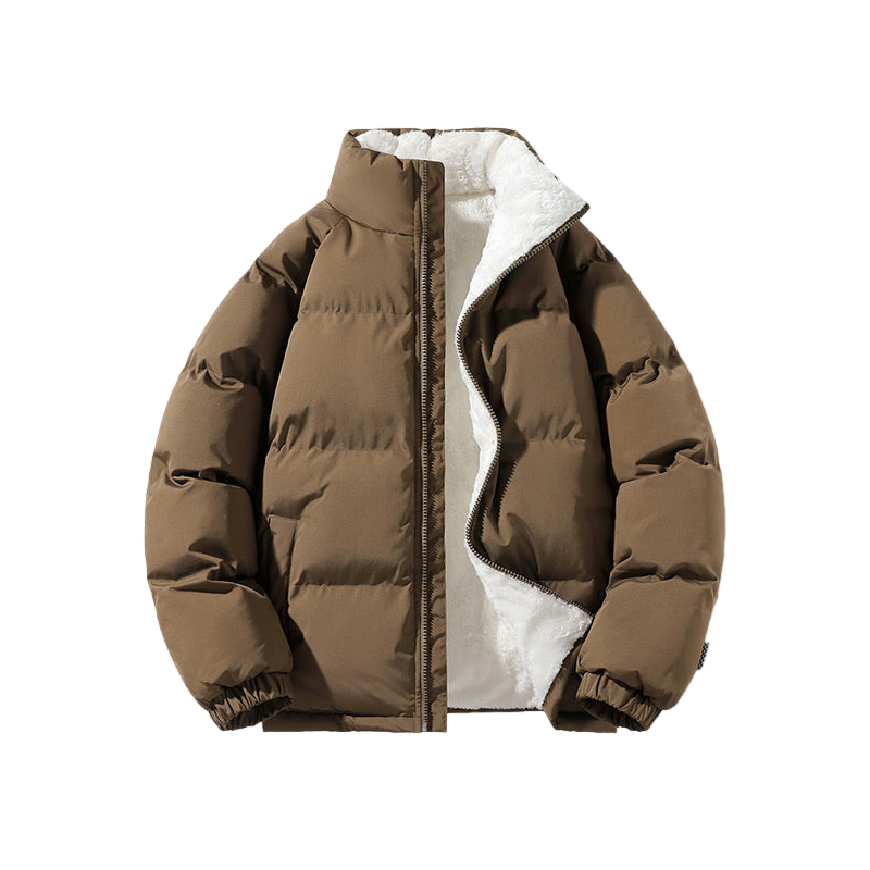 Heren Puffer Winterjas met Hoge Kraag Fleece Bruin