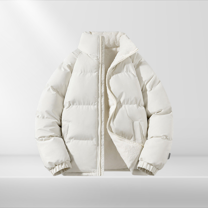 Heren Puffer Winterjas met Hoge Kraag Fleece Wit