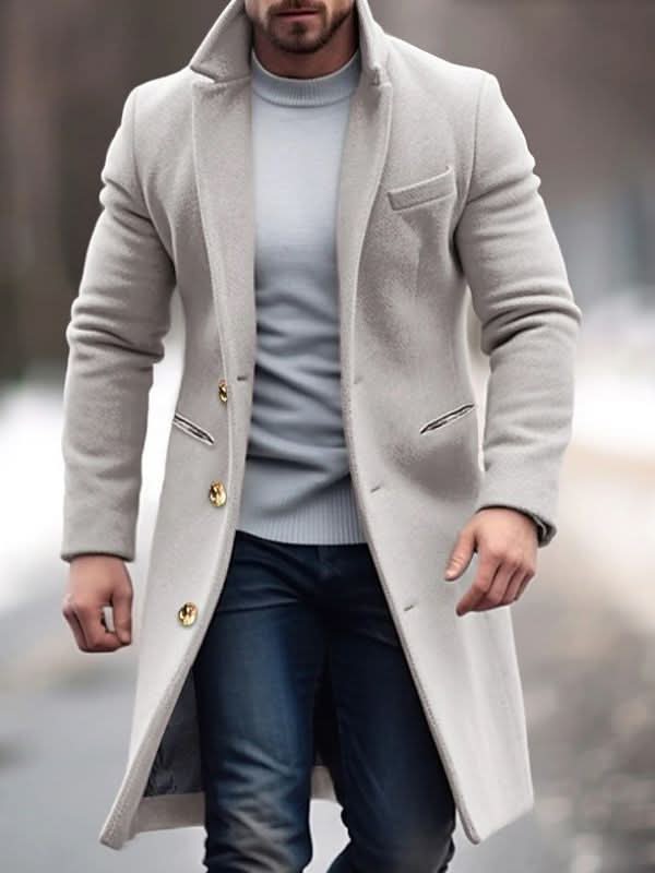 Heren Lange Winter Manteljas - Trenchcoat Grijs