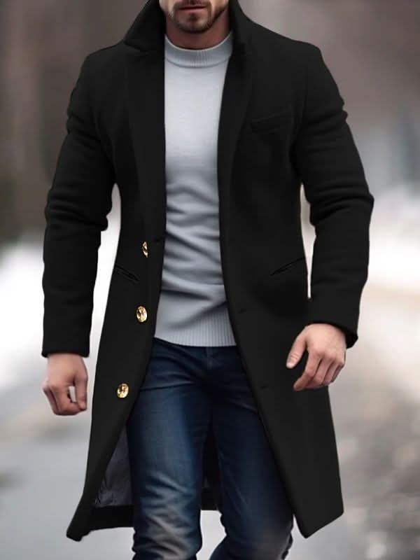 Heren Lange Winter Manteljas - Trenchcoat Zwart