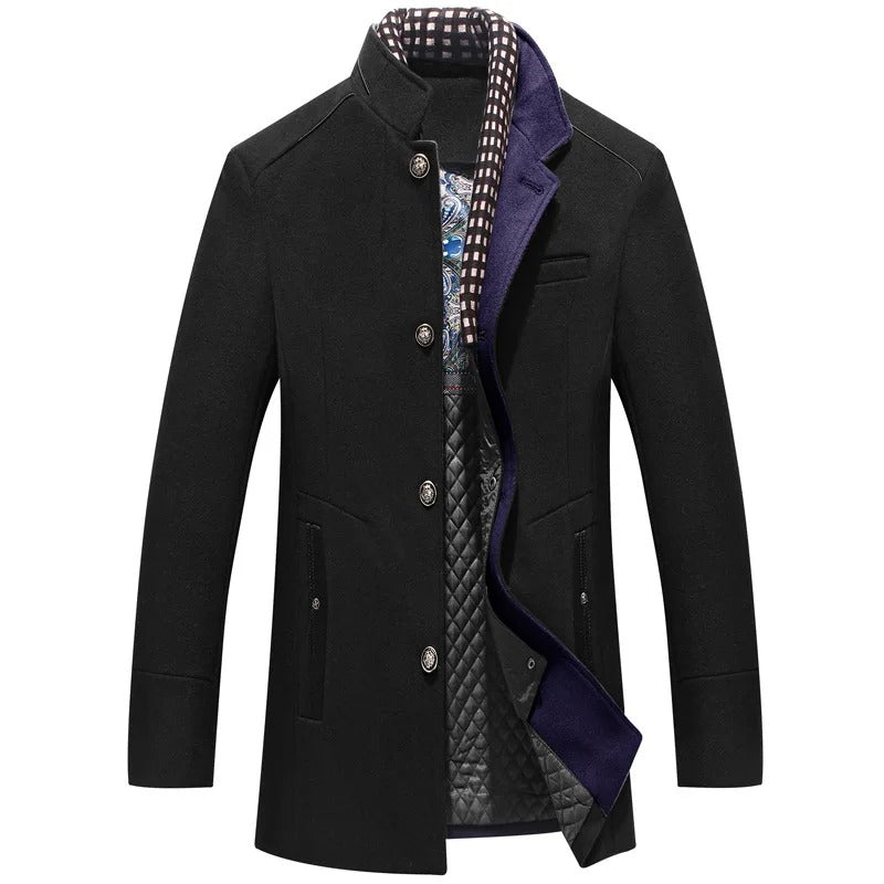 Heren Elegante Winterjas met Sjaal en Slanke Pasvorm Zwart
