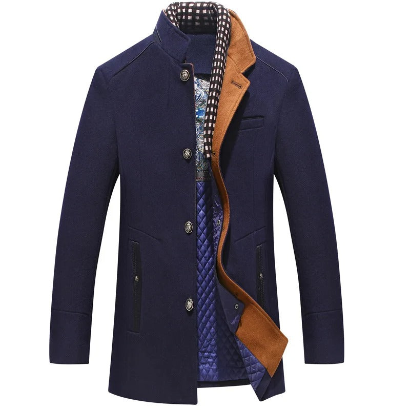 Heren Elegante Winterjas met Sjaal en Slanke Pasvorm Blauw