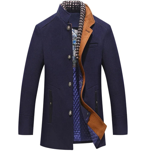 Heren Elegante Winterjas met Sjaal en Slanke Pasvorm Blauw