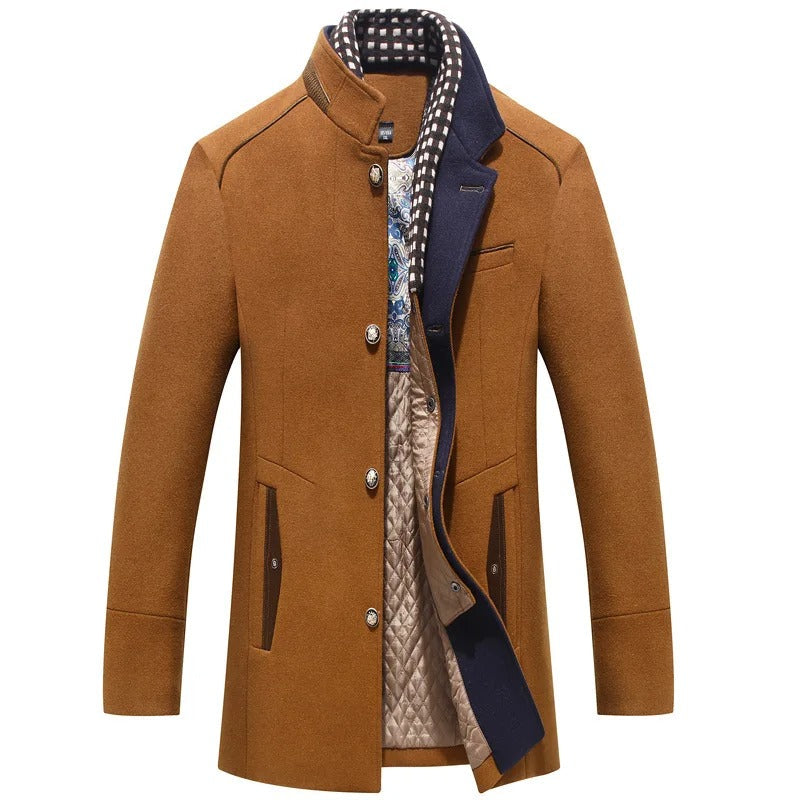 Heren Elegante Winterjas met Sjaal en Slanke Pasvorm Brons