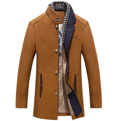 Heren Elegante Winterjas met Sjaal en Slanke Pasvorm Brons