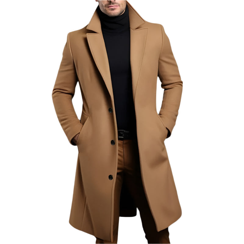 Heren Lange Winterjas met Reverskraag en Rechte Pasvorm Beige