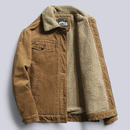 Heren Korte Spijker Winterjas met Fleece Voering en Corduroy Look Lichtbruin