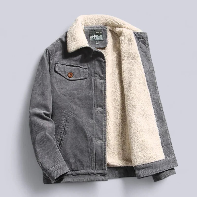 Heren Korte Spijker Winterjas met Fleece Voering en Corduroy Look Grijs