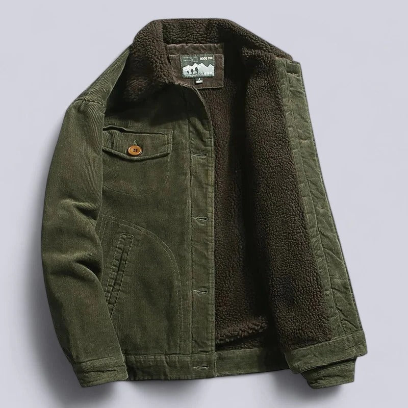 Heren Korte Spijker Winterjas met Fleece Voering en Corduroy Look Groen