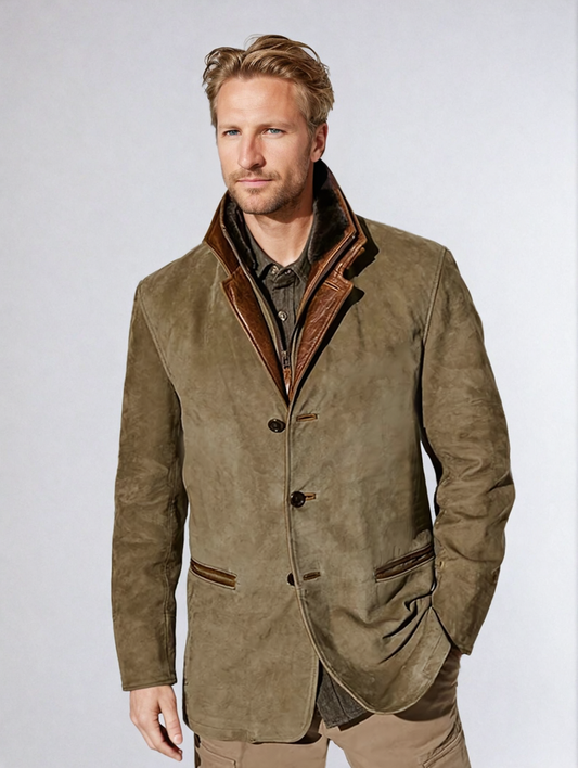 Heren Vintage Stijl Winterjas met Kraag Khaki