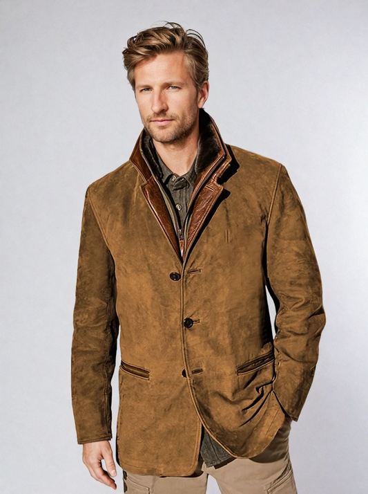 Heren Vintage Stijl Winterjas met Kraag Bruin