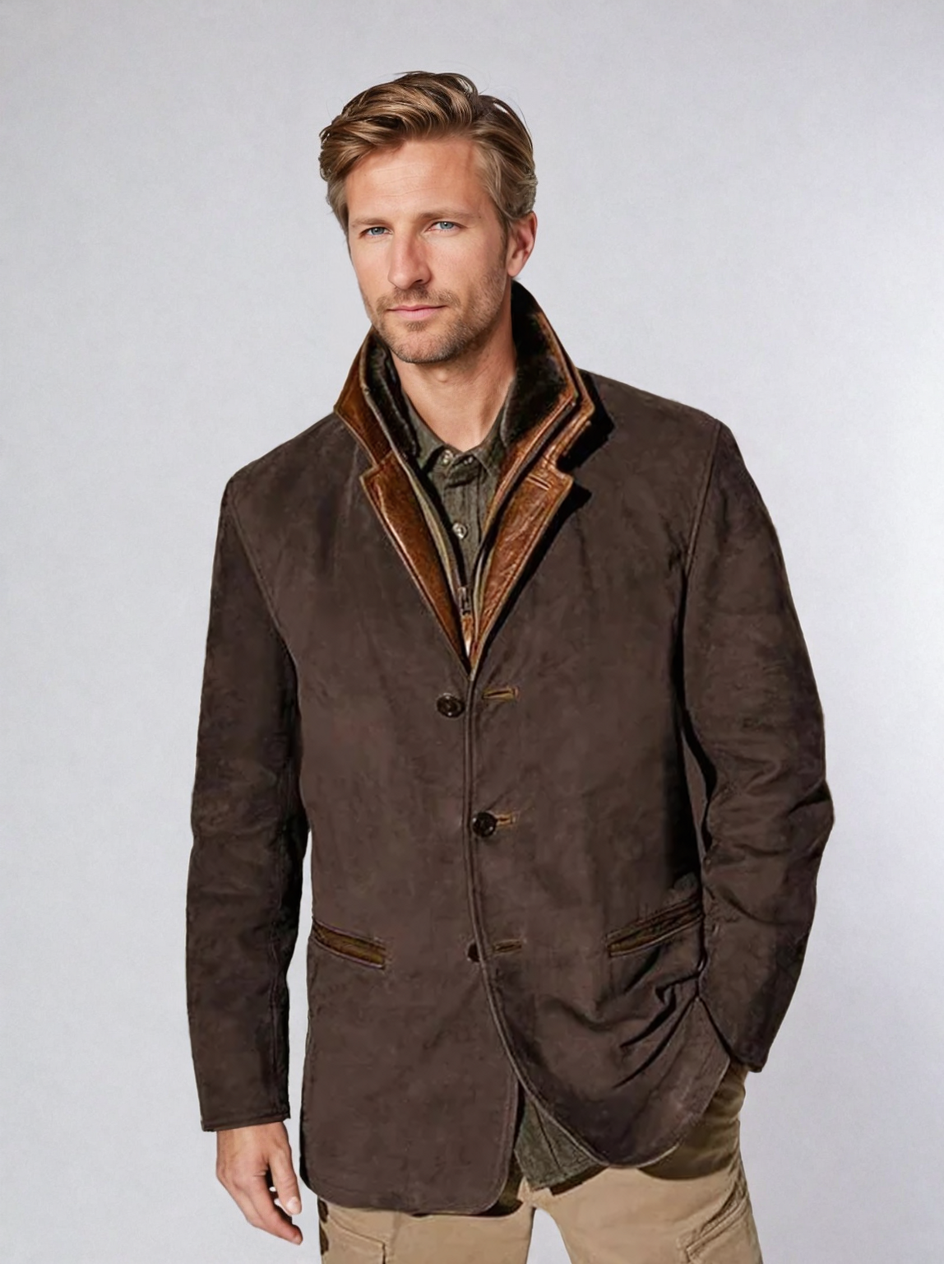 Heren Vintage Stijl Winterjas met Kraag Donkerbruin