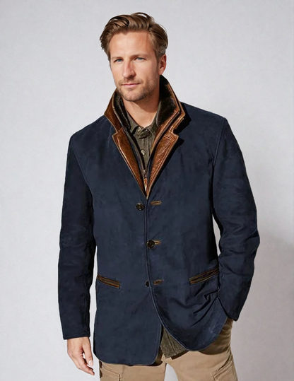 Heren Vintage Stijl Winterjas met Kraag Donkerblauw