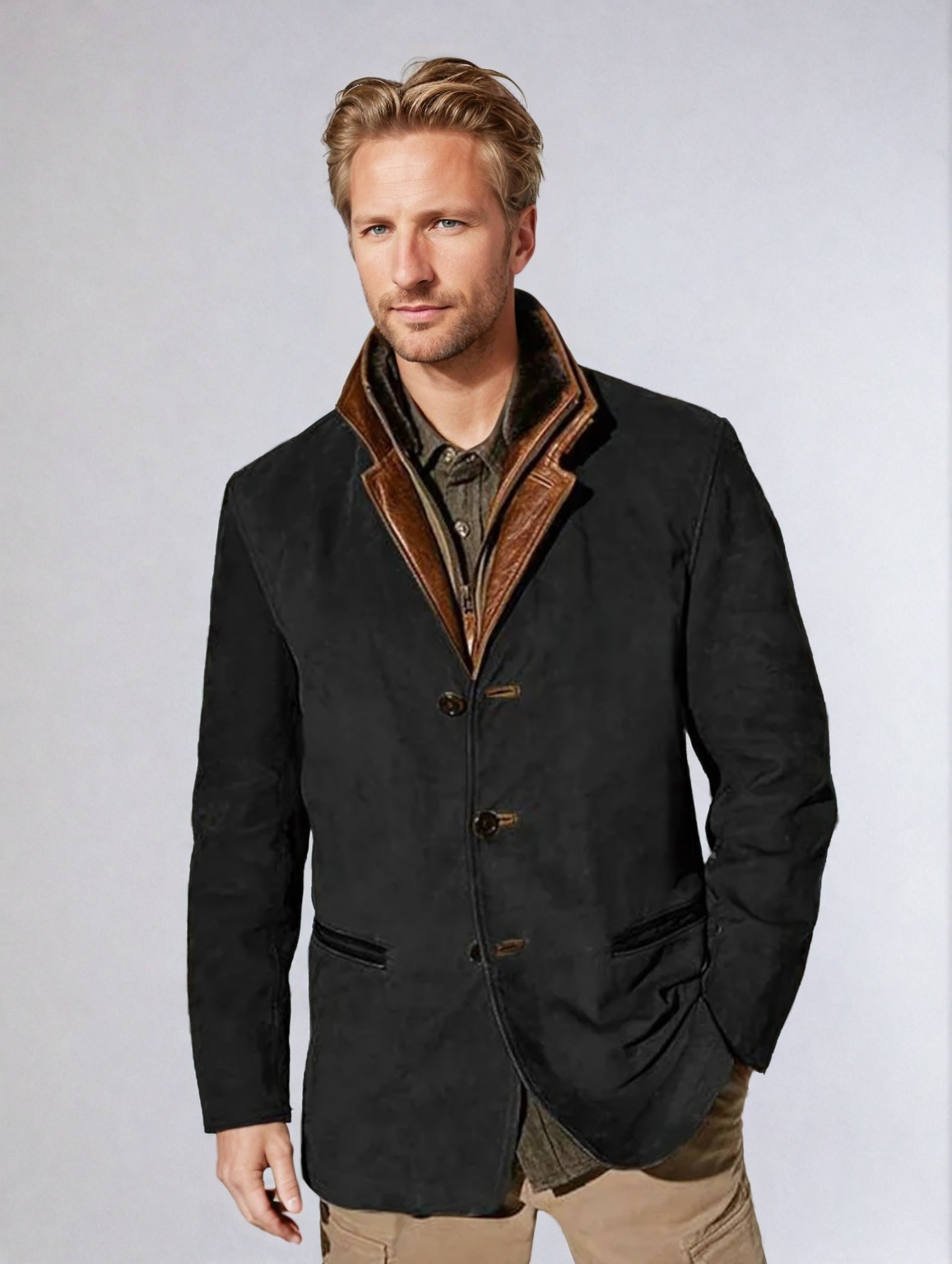 Heren Vintage Stijl Winterjas met Kraag Zwart