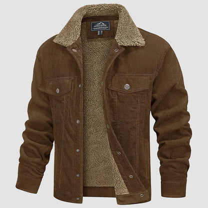 Heren Corduroy Winterjack met Voering en Bontkraag Bruin