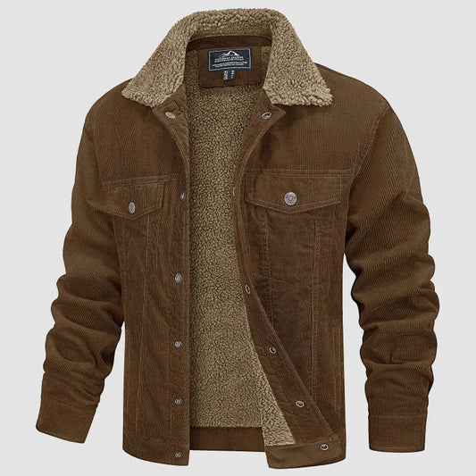 Heren Corduroy Winterjack met Voering en Bontkraag Bruin