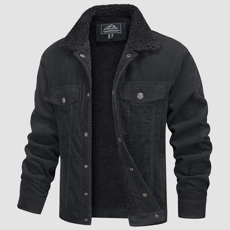 Heren Corduroy Winterjack met Voering en Bontkraag Donkergrijs