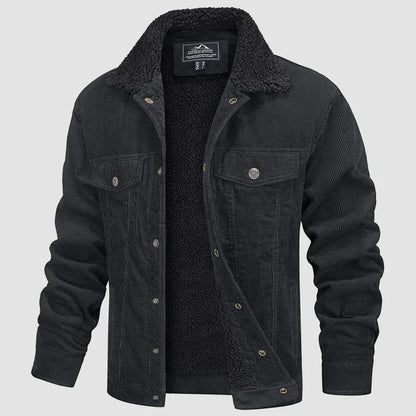 Heren Corduroy Winterjack met Voering en Bontkraag Donkergrijs