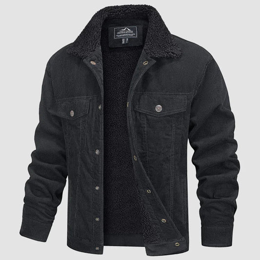 Heren Corduroy Winterjack met Voering en Bontkraag Donkergrijs