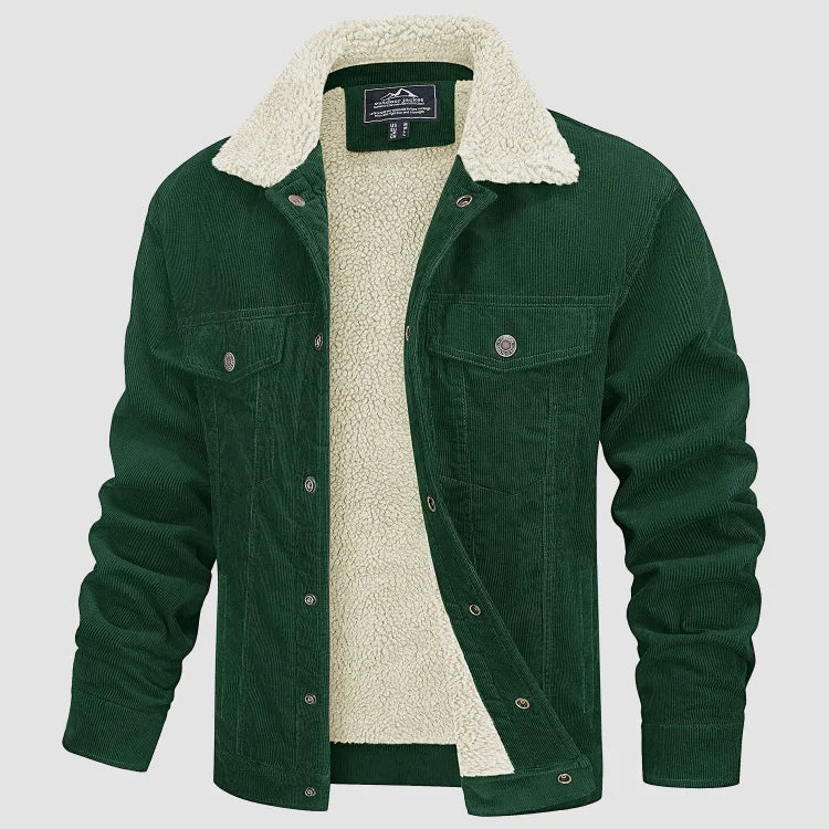 Heren Corduroy Winterjack met Voering en Bontkraag Groen