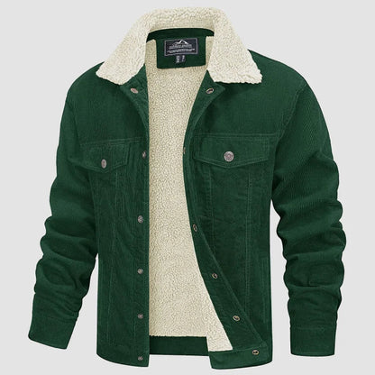 Heren Corduroy Winterjack met Voering en Bontkraag Groen