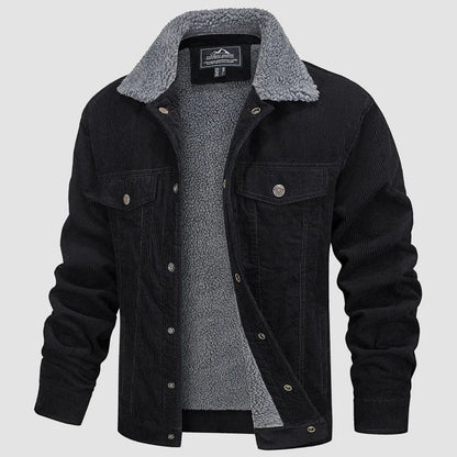 Heren Corduroy Winterjack met Voering en Bontkraag Zwart