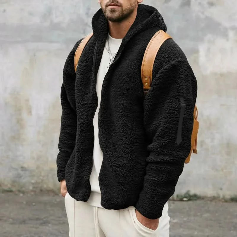 Heren Teddy Fleece Vest met Capuchon Zwart